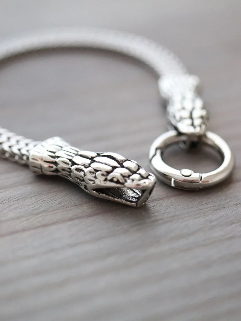 Snake Double Head Viking Style Chain Bracelet Silver Stainless Steel